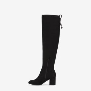 Stretch Blk Faux Suede Thigh High Boots Womens 10 Over The Knee 3.5" Block Heel